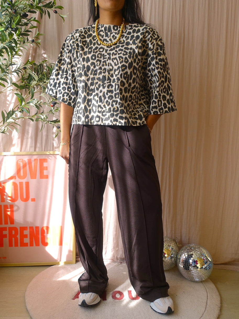 Shoeby high waist wide leg tape pants dark chocolate