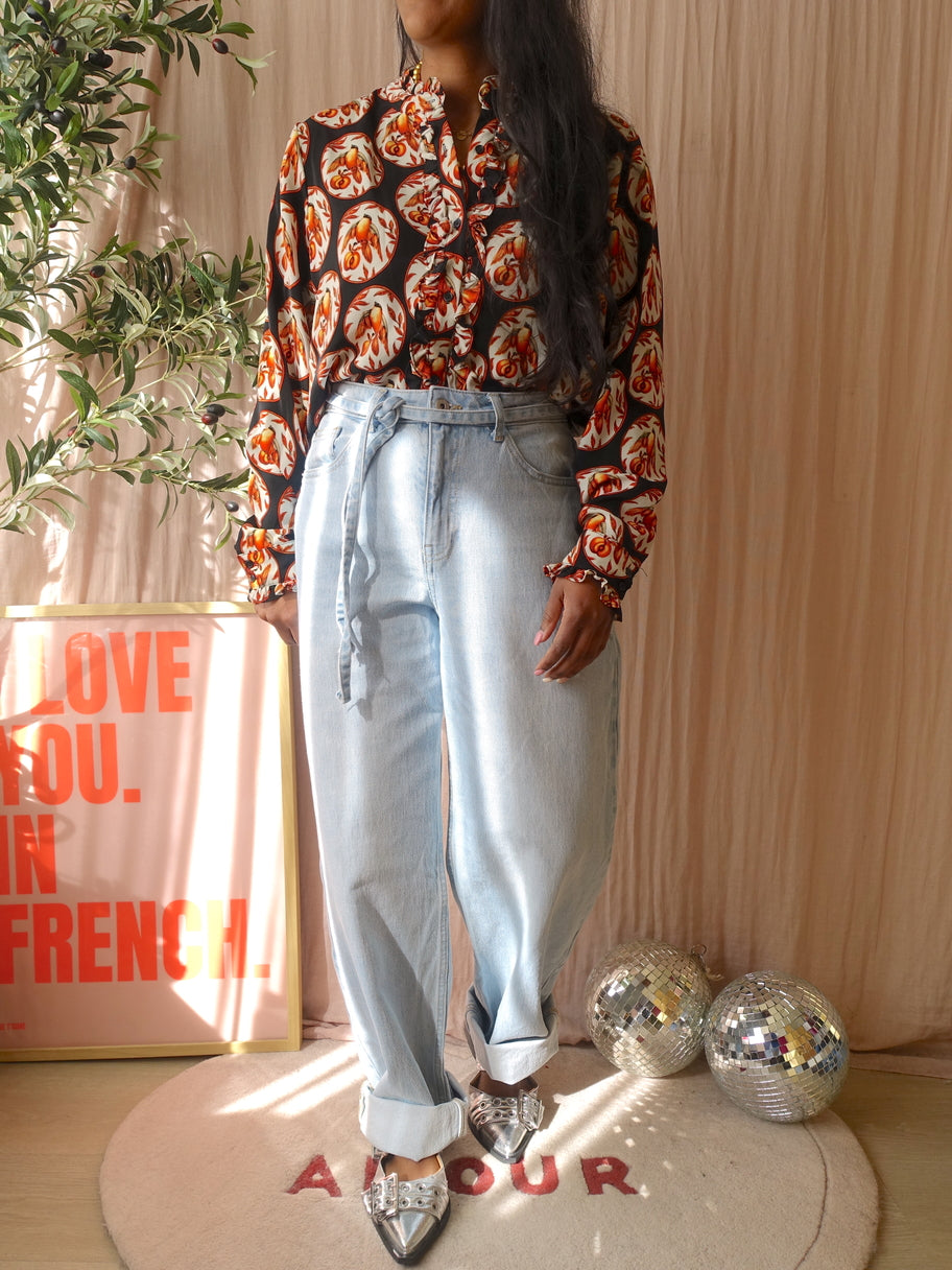 Norah retro peach print blouse