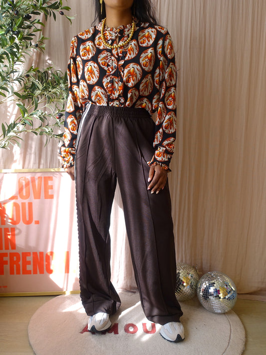 Shoeby high waist wide leg tape pants dark chocolate