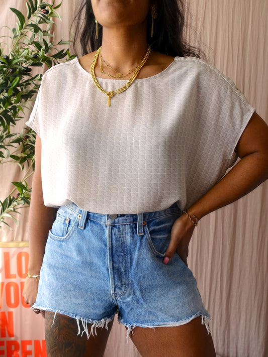 OPUS graphic print top pearl grey