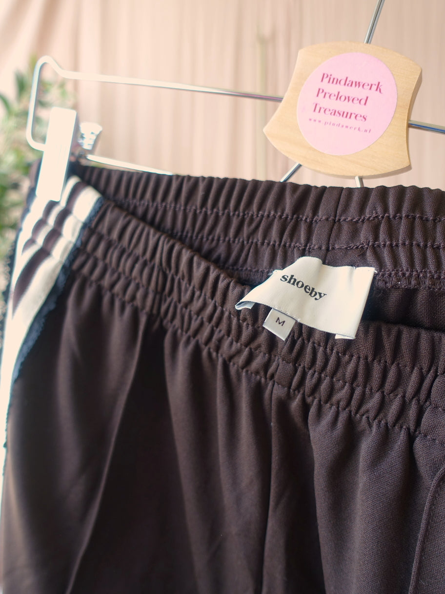 Shoeby high waist wide leg tape pants dark chocolate