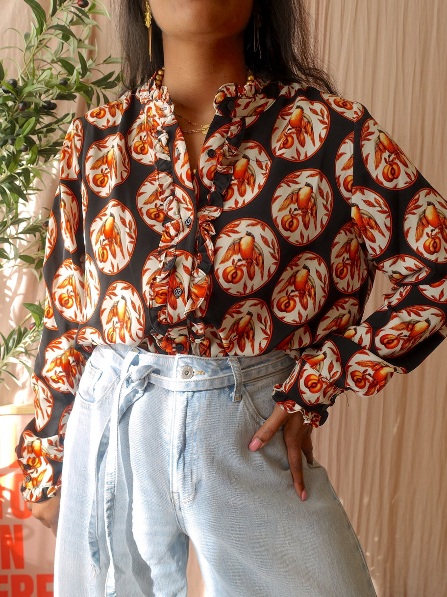 Norah retro peach print blouse