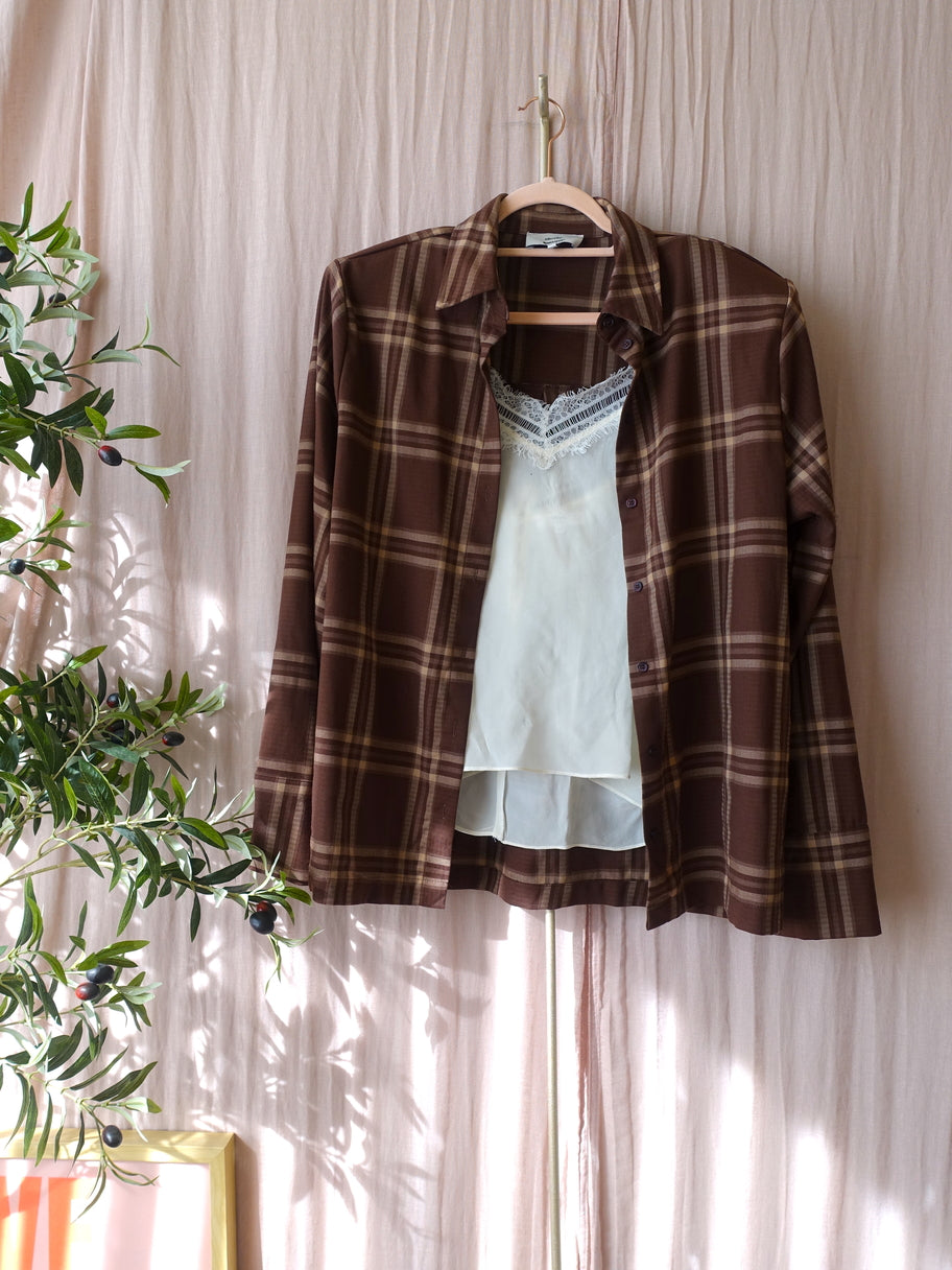 Monica Geuze x Shoeby checkered shirt chocolate brown