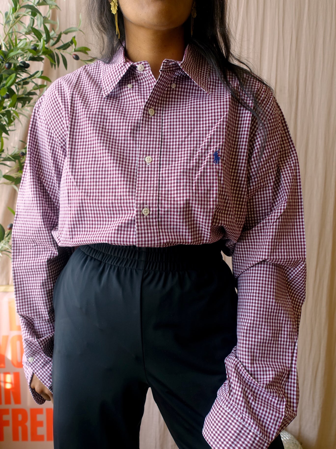 Polo Ralph Lauren gingham shirt bordeaux wine / wit