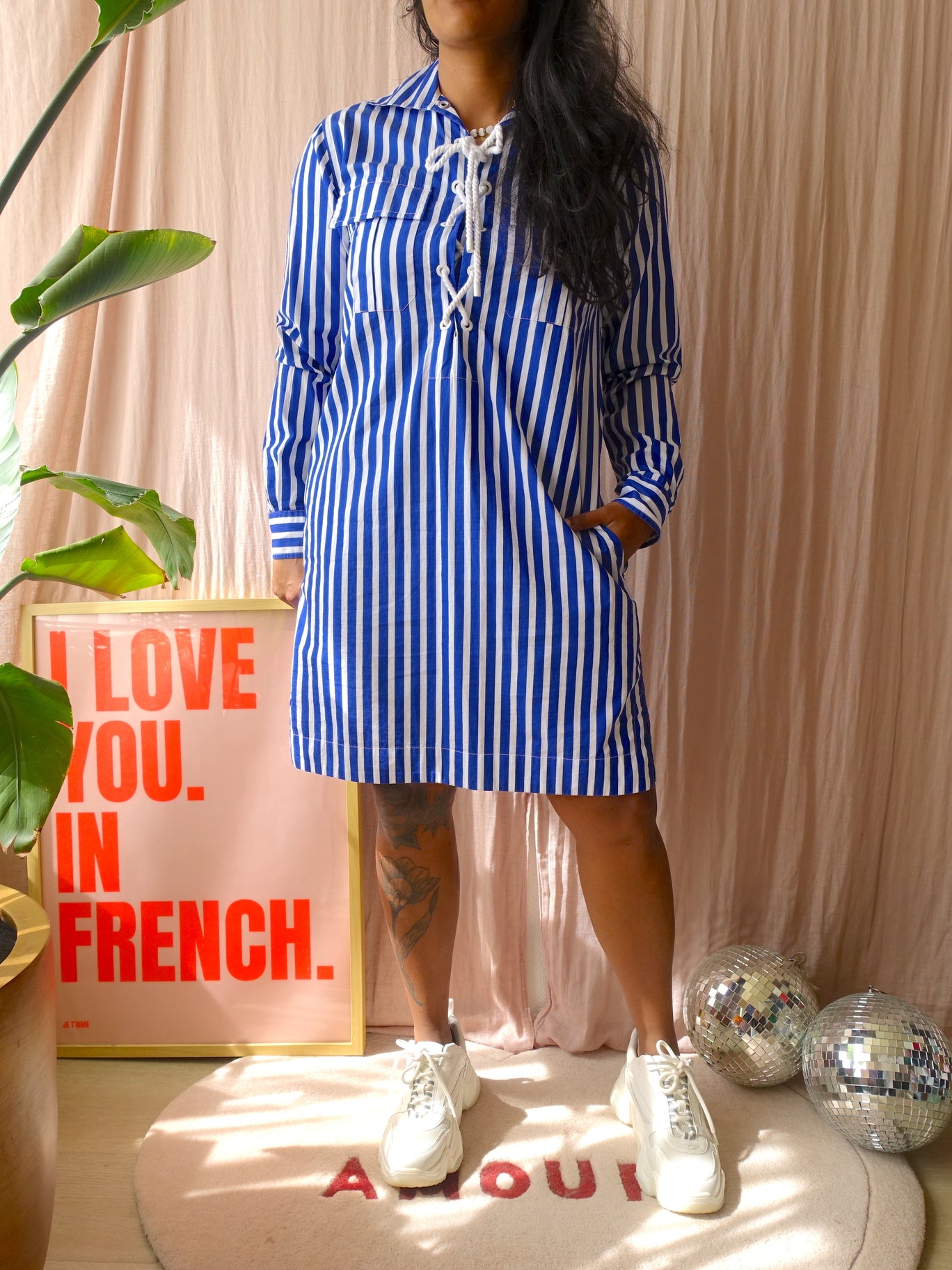 Polo Ralph Lauren striped oxford shirt dress kobalt / wit