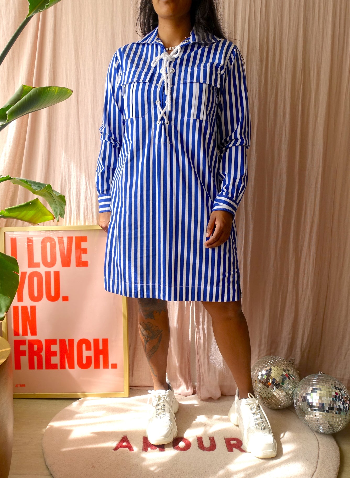 Polo Ralph Lauren striped oxford shirt dress kobalt / wit