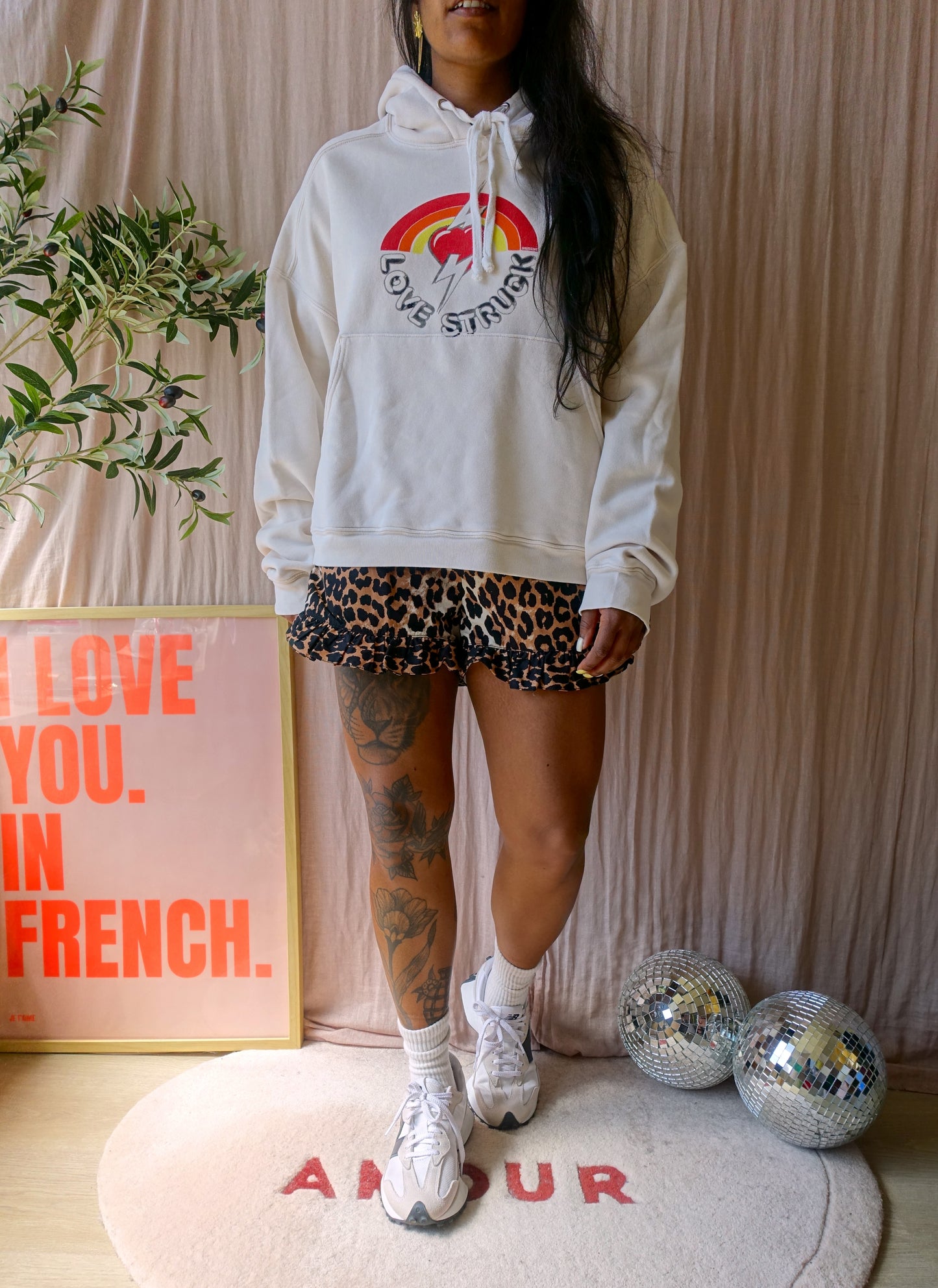 Ganni leopard poplin cotton ruffle shorts