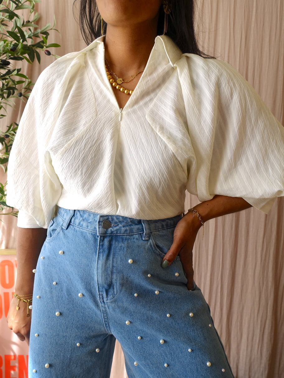 Shoeby zipper stripe blouse ecru