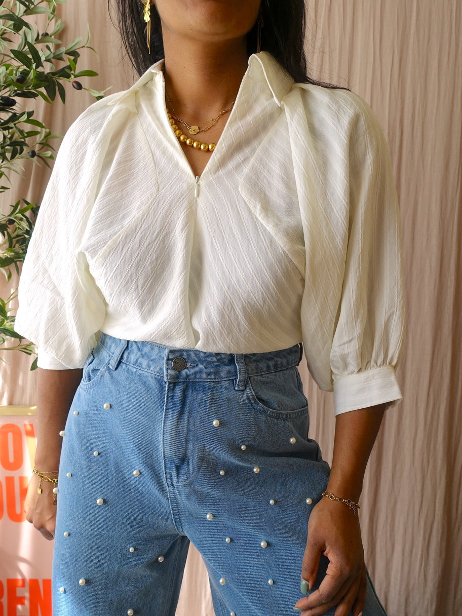 Shoeby zipper stripe blouse ecru