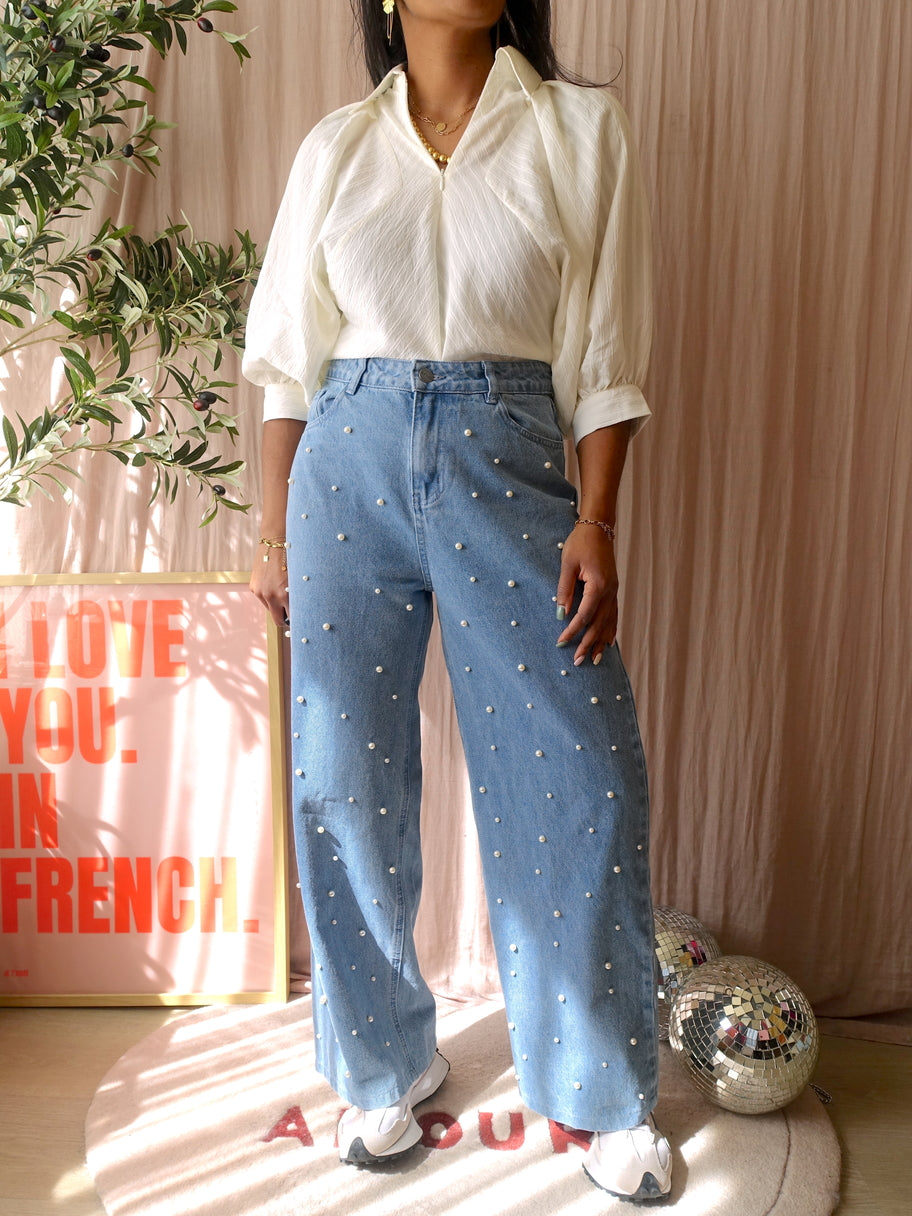 Shoeby zipper stripe blouse ecru