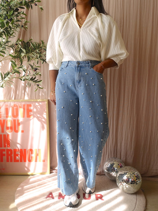 Shoeby zipper stripe blouse ecru