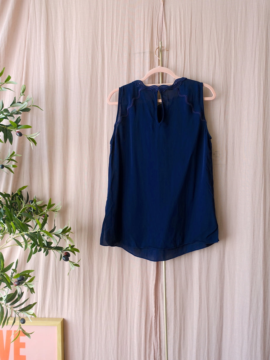 Reiss embroidered viscose top helenia midnight blue