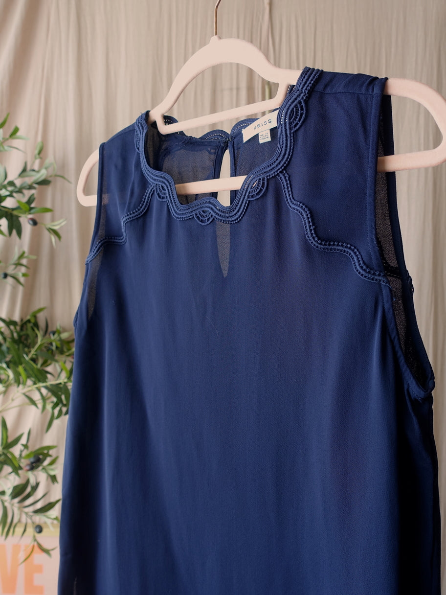 Reiss embroidered viscose top helenia midnight blue