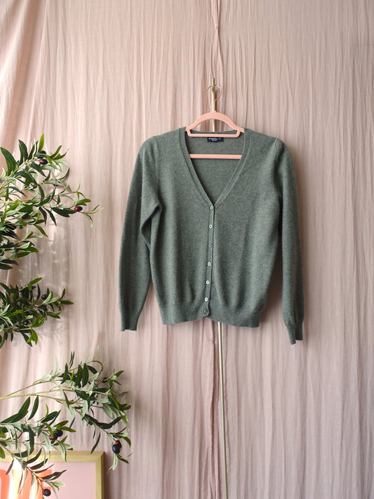 Repeat Cashmere 100% v-neck cardigan jade