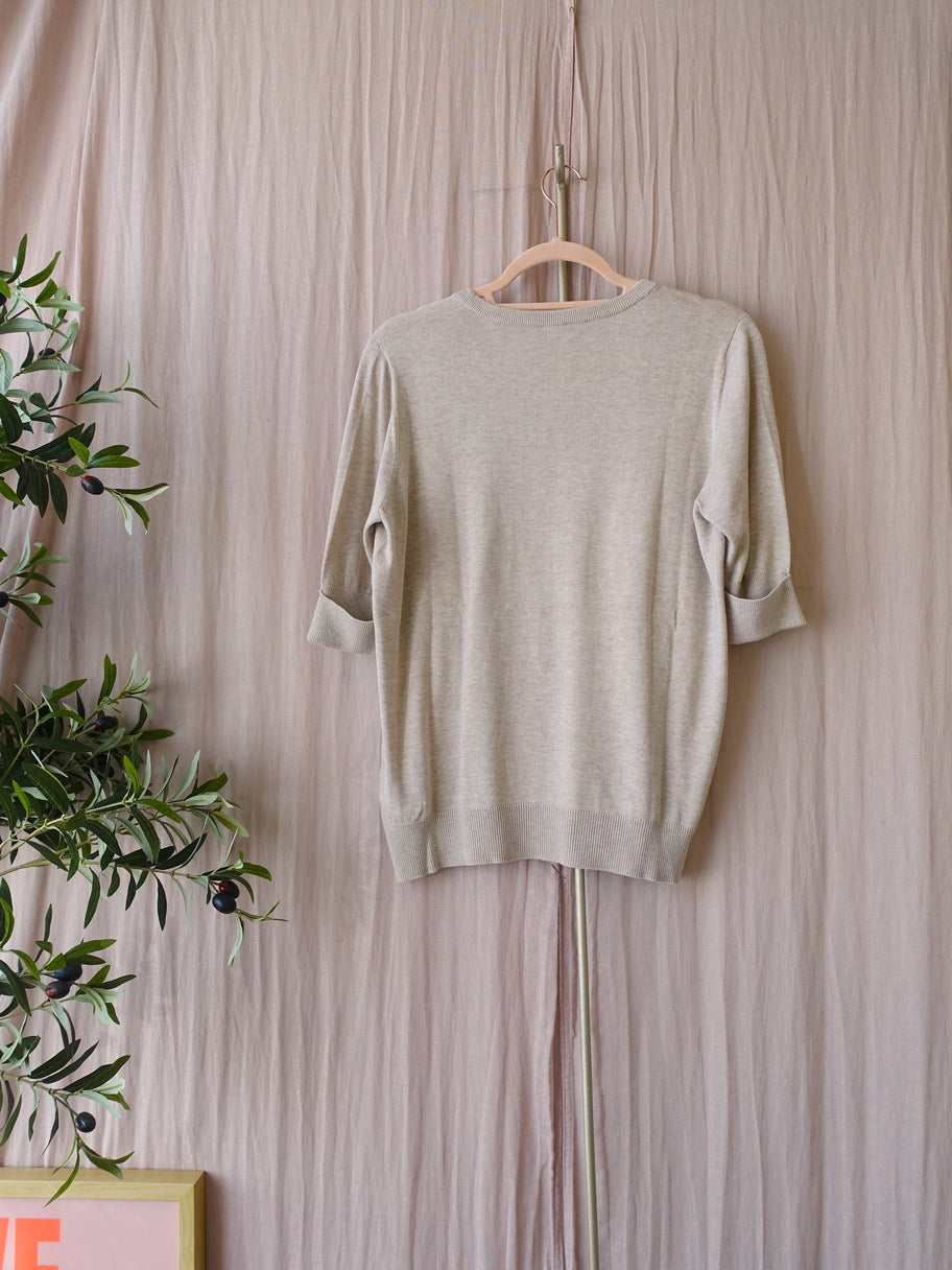 Repeat cashmere the perfect fine knit top oat melange