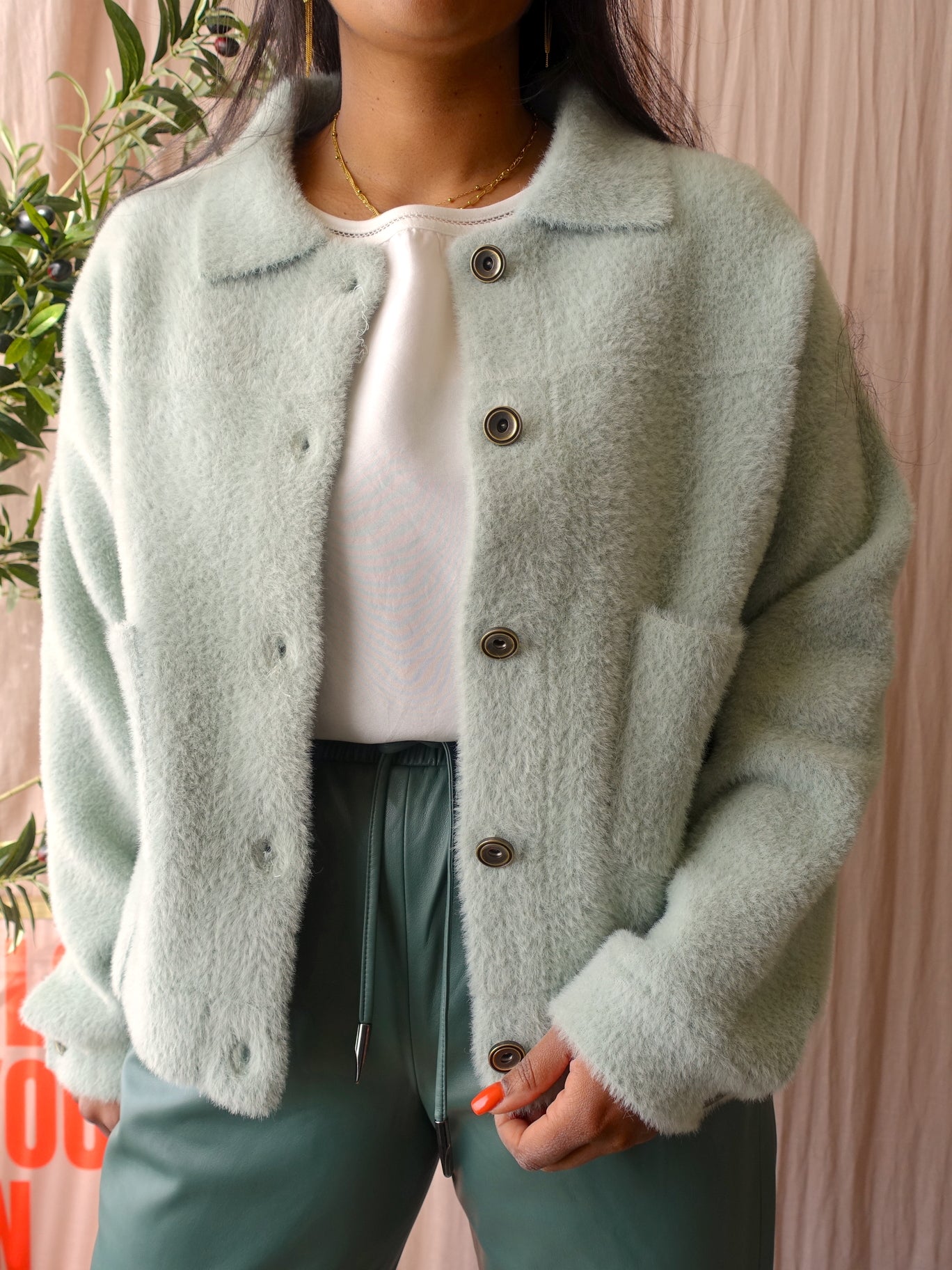 Rino & Pelle bubbly boxy fit shacket pastel mint
