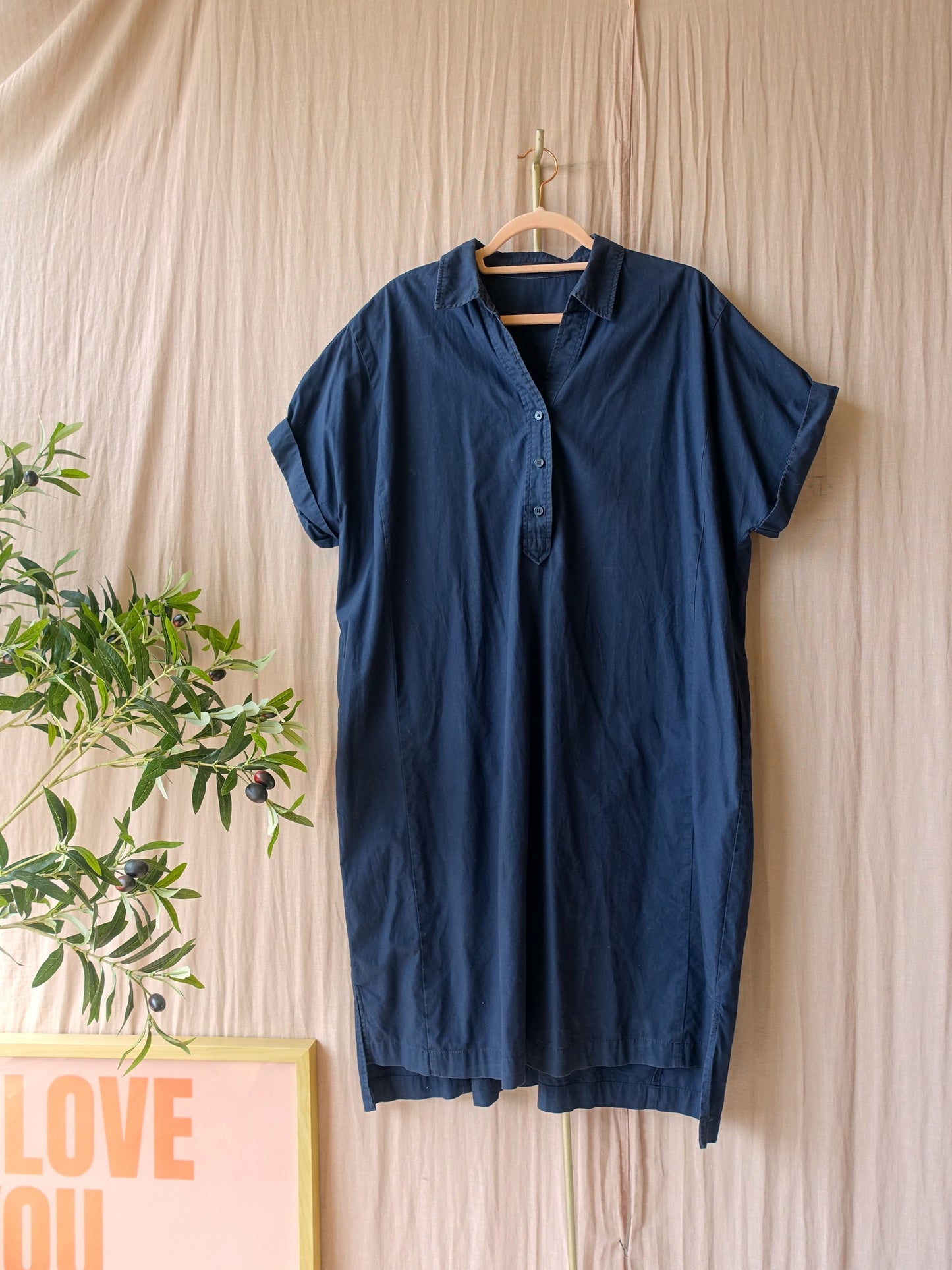 OPUS wajoni midi cotton jurk navy