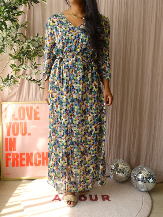 SET abstract print sheer maxi jurk