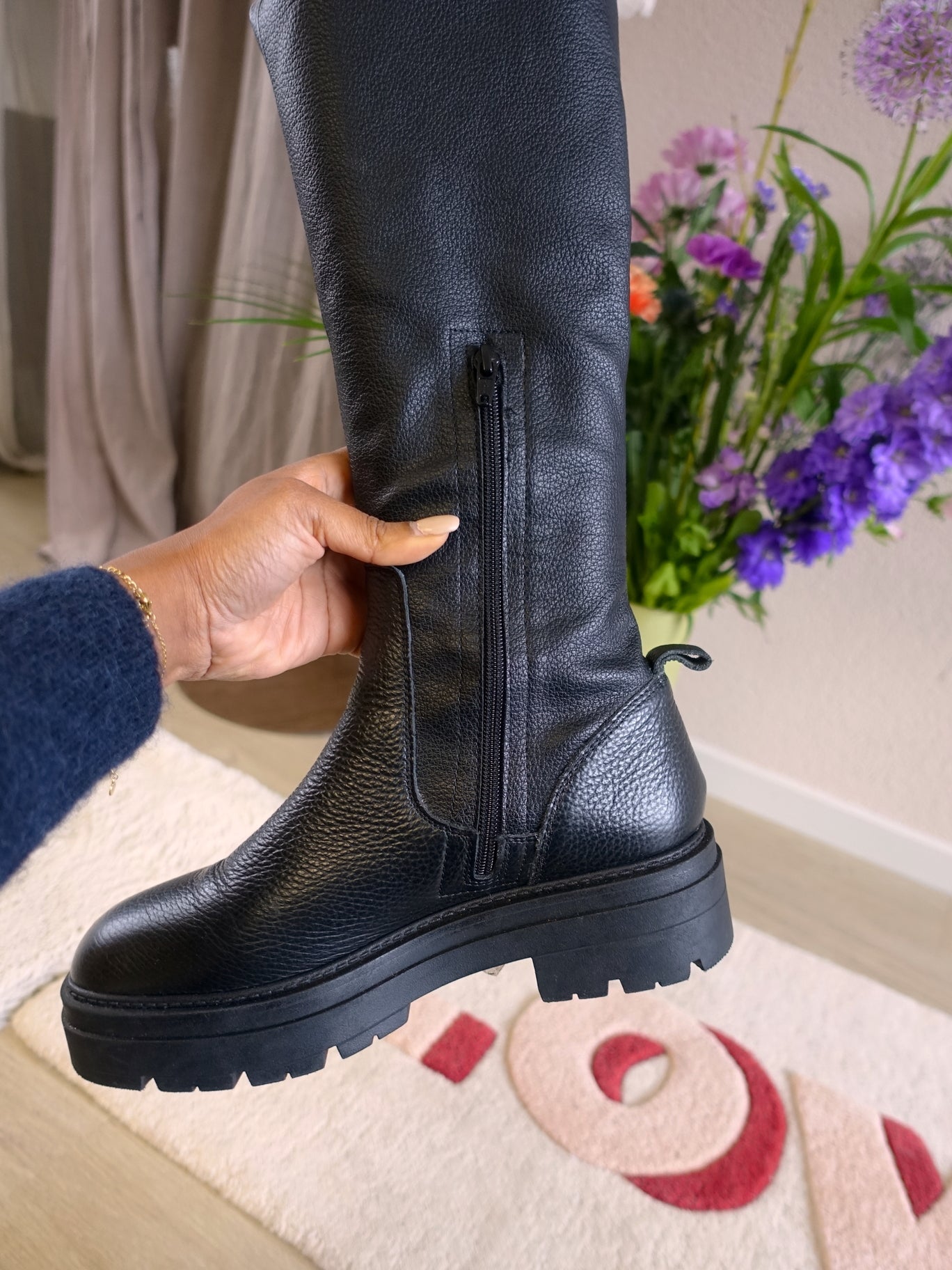 Sacha Premium leather overknee boots jet black