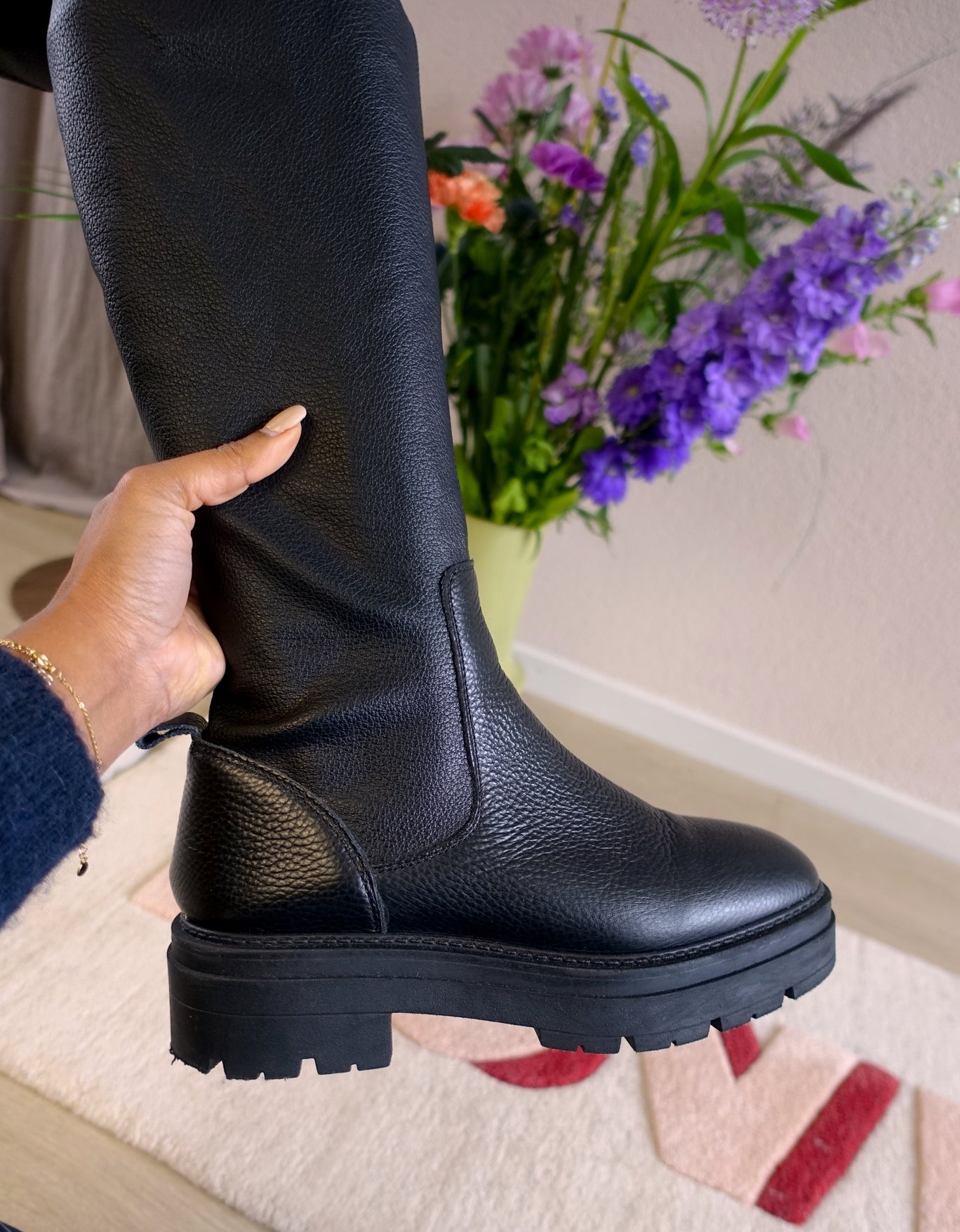 Sacha Premium leather overknee boots jet black