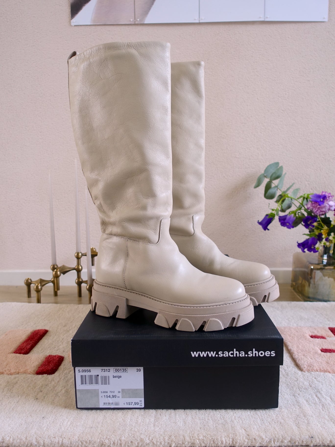 Sacha high leather chunky boots offwhite