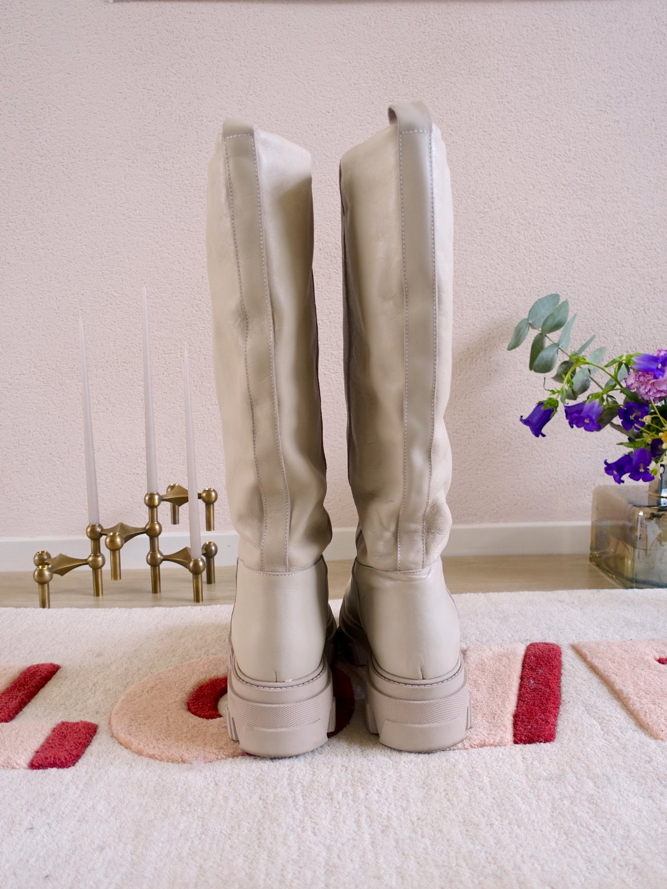 Sacha high leather chunky boots offwhite