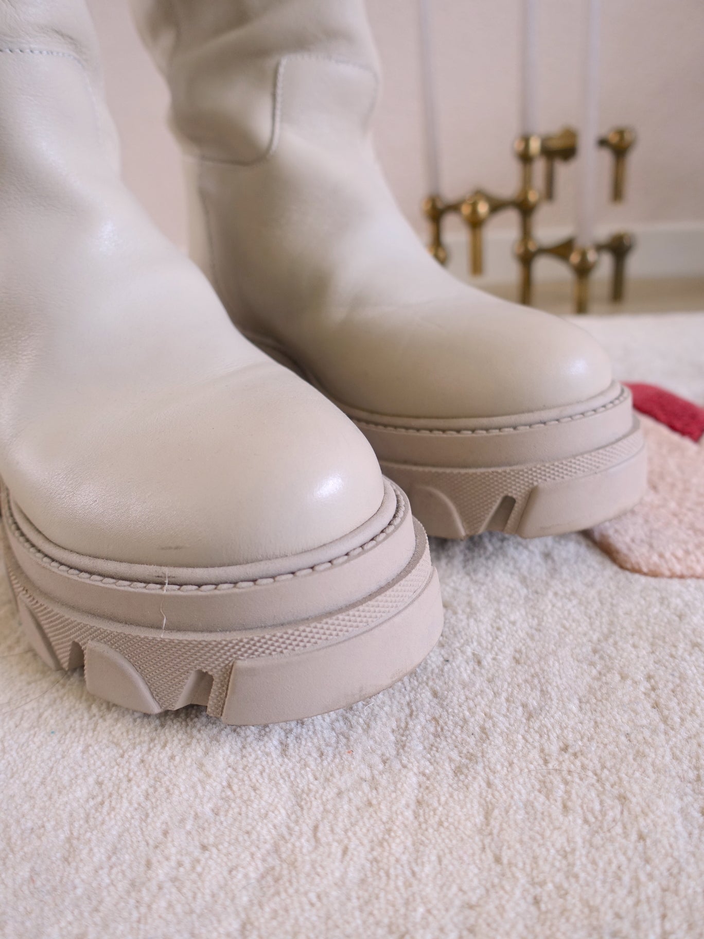 Sacha high leather chunky boots offwhite