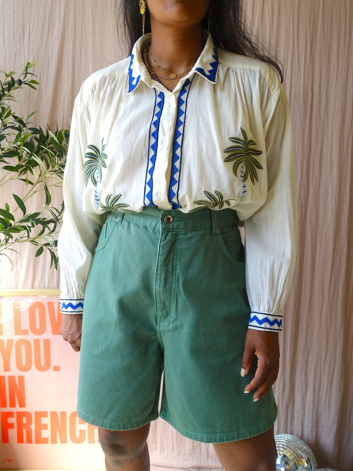 Vintage Paninari high waist bermuda jorts basil green