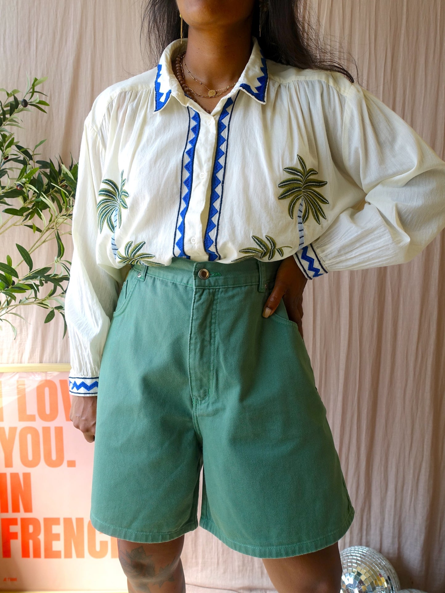 Vintage Paninari high waist bermuda jorts basil green