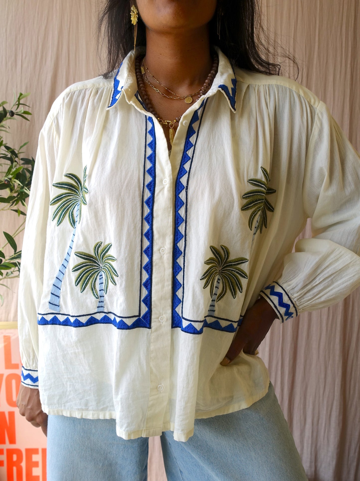 Sacrécoeur embroidered ali jungle blouse ecru