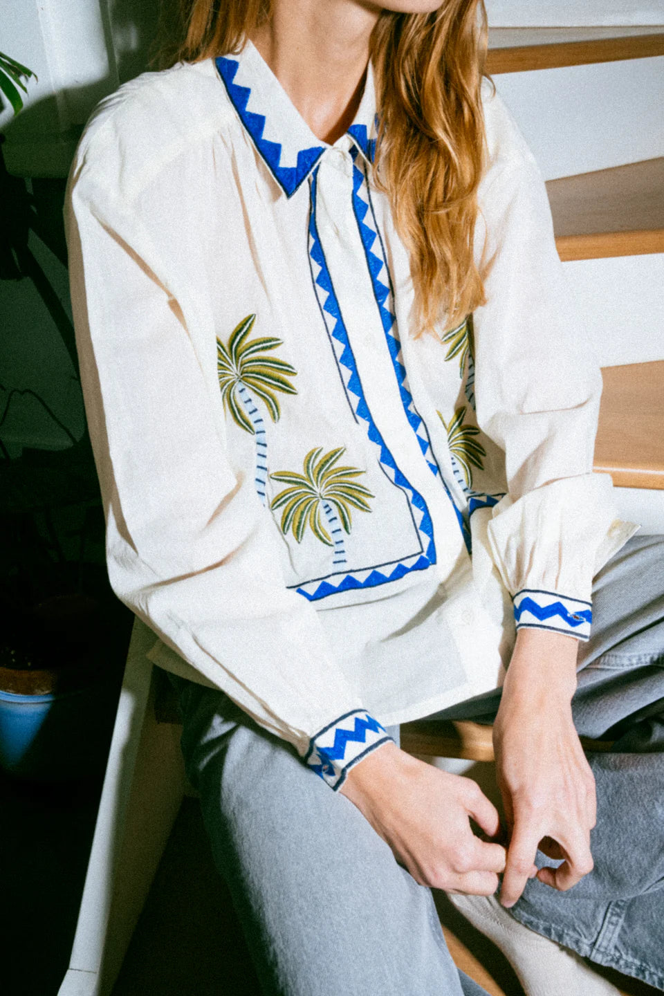 Sacrécoeur embroidered ali jungle blouse ecru
