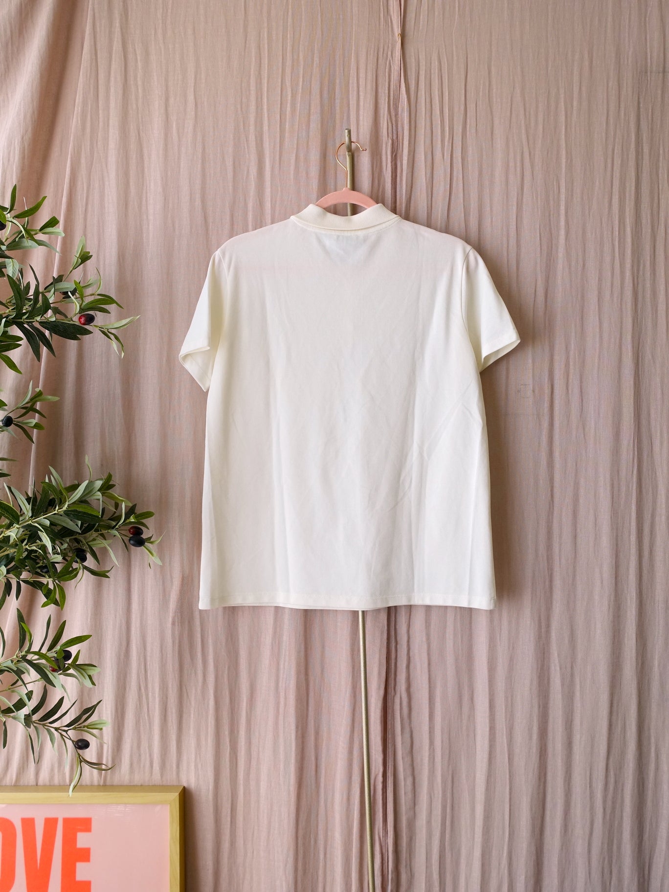 Closed uniseks embroidered cotton poloshirt ecru