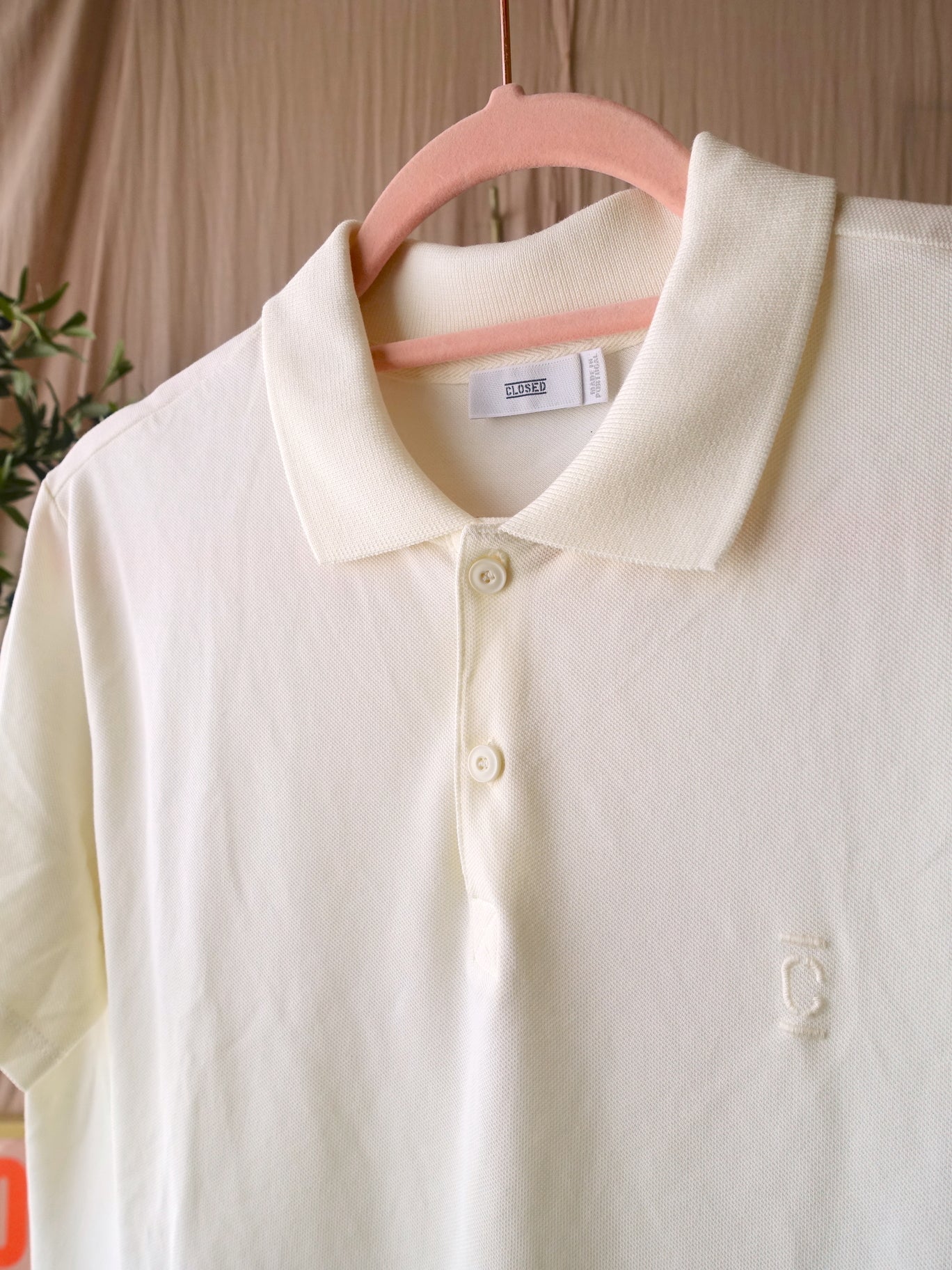 Closed uniseks embroidered cotton poloshirt ecru