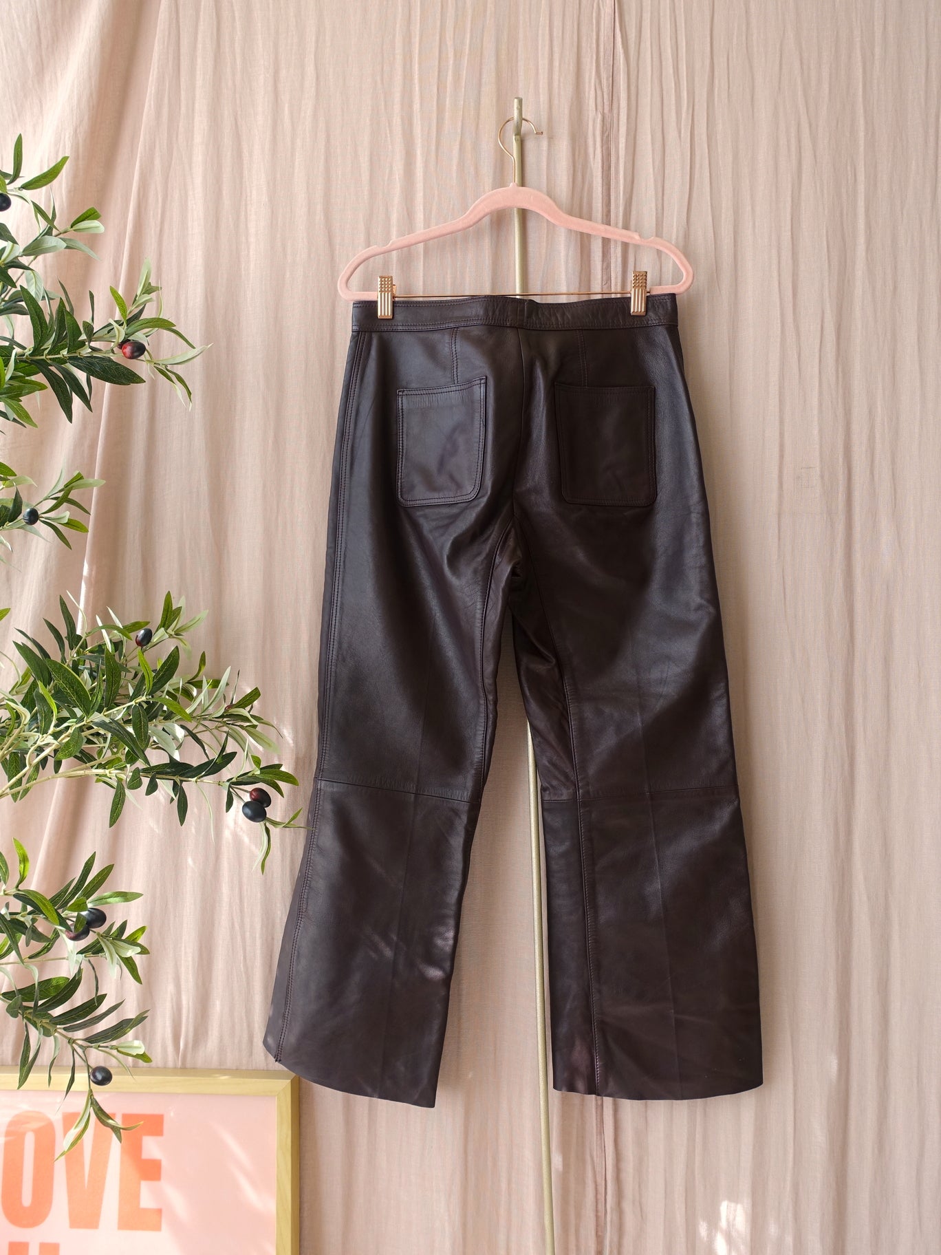 Sandro lamb leather cropped pants dark chocolate