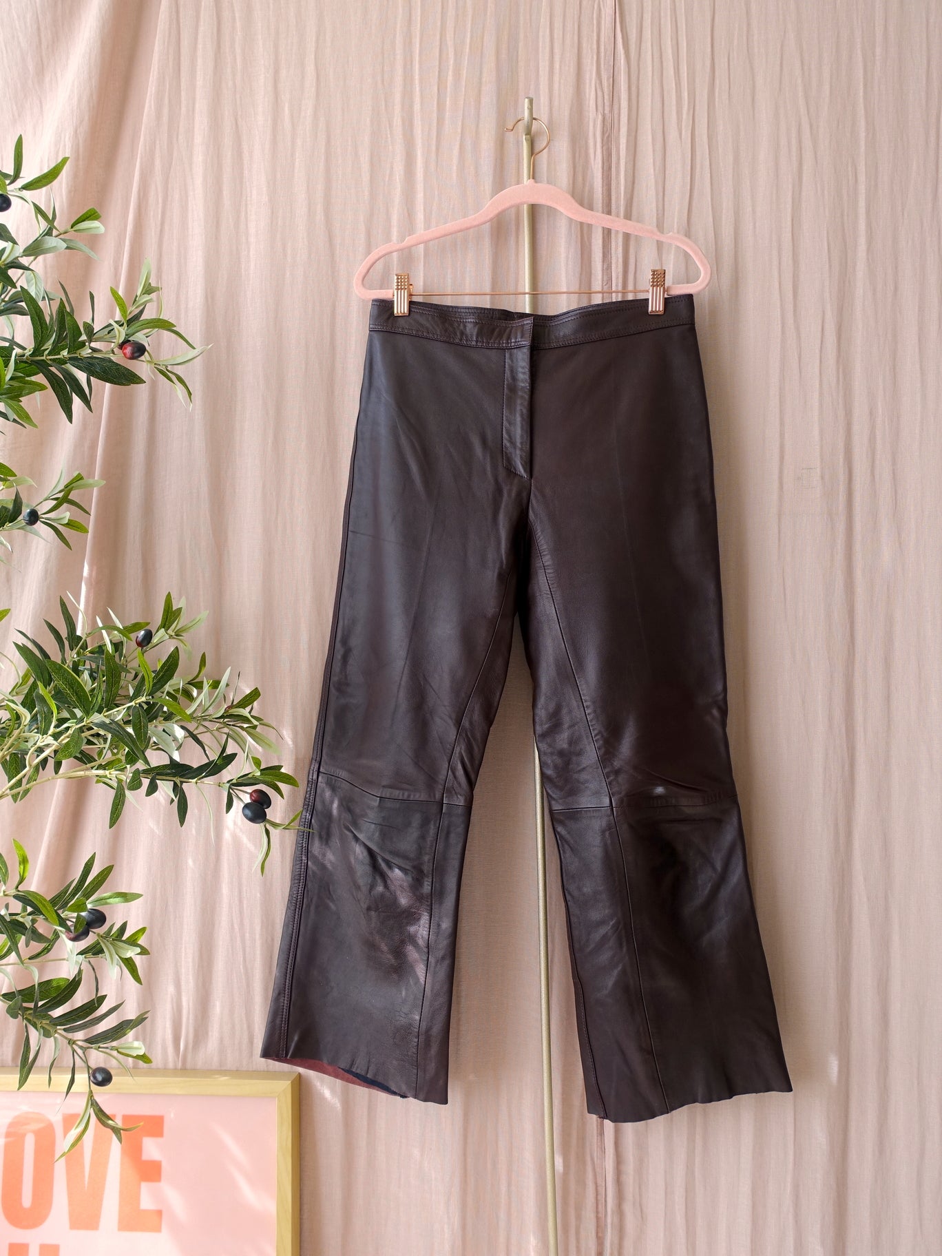 Sandro lamb leather cropped pants dark chocolate