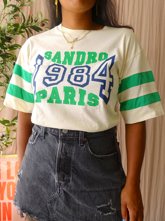 Sandro varsity logo print tee ecru