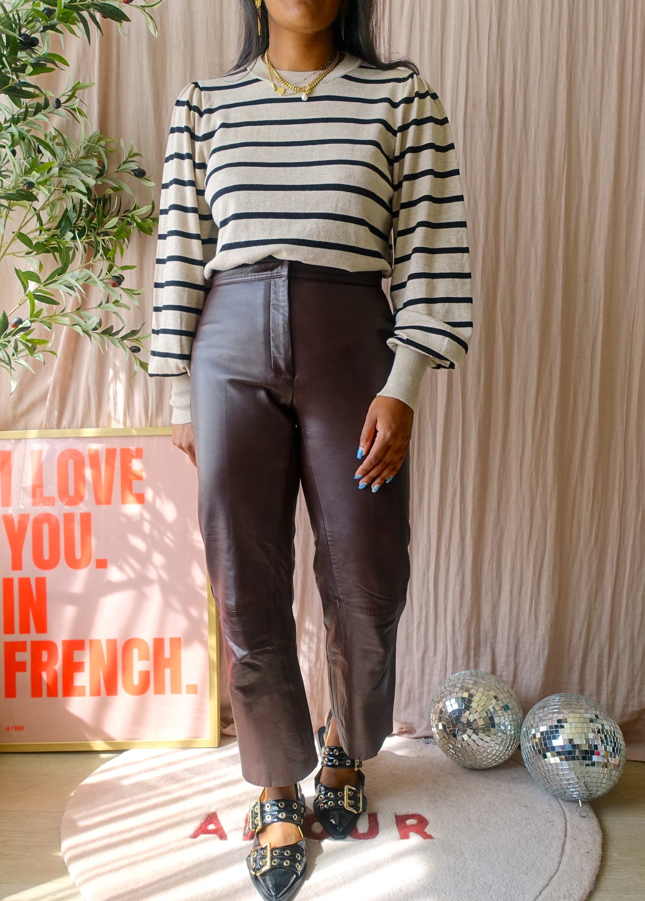 Sandro lamb leather cropped pants dark chocolate