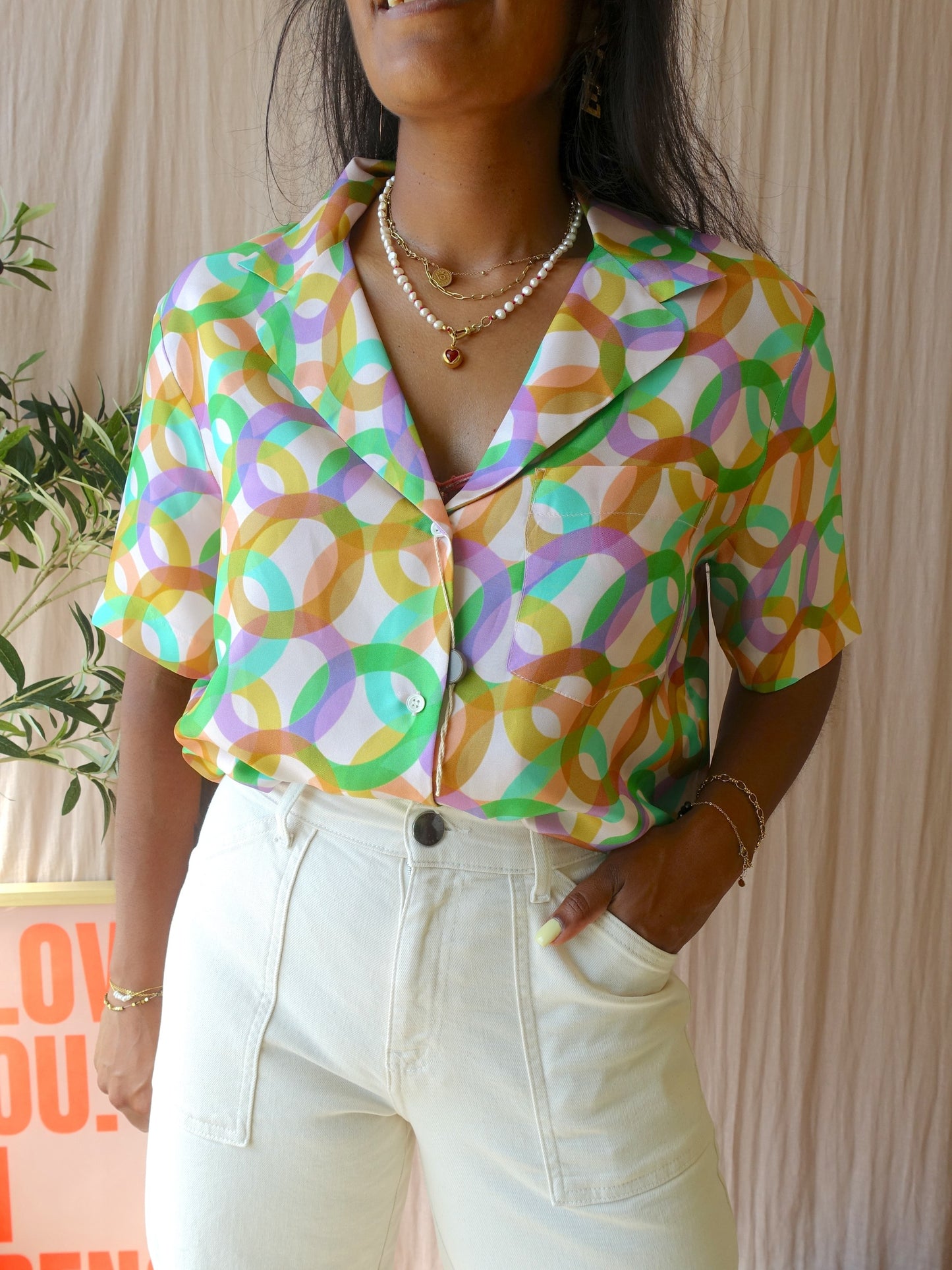 Sandro 100% silk shirt pastel print