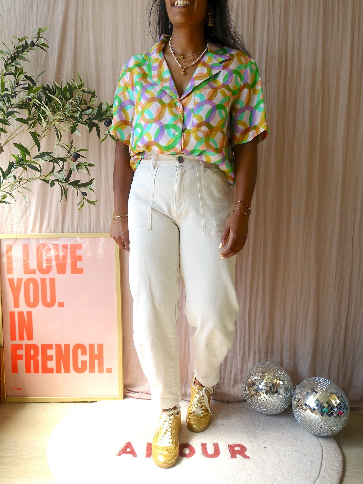Sandro 100% silk shirt pastel print