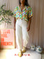 Sandro 100% silk shirt pastel print
