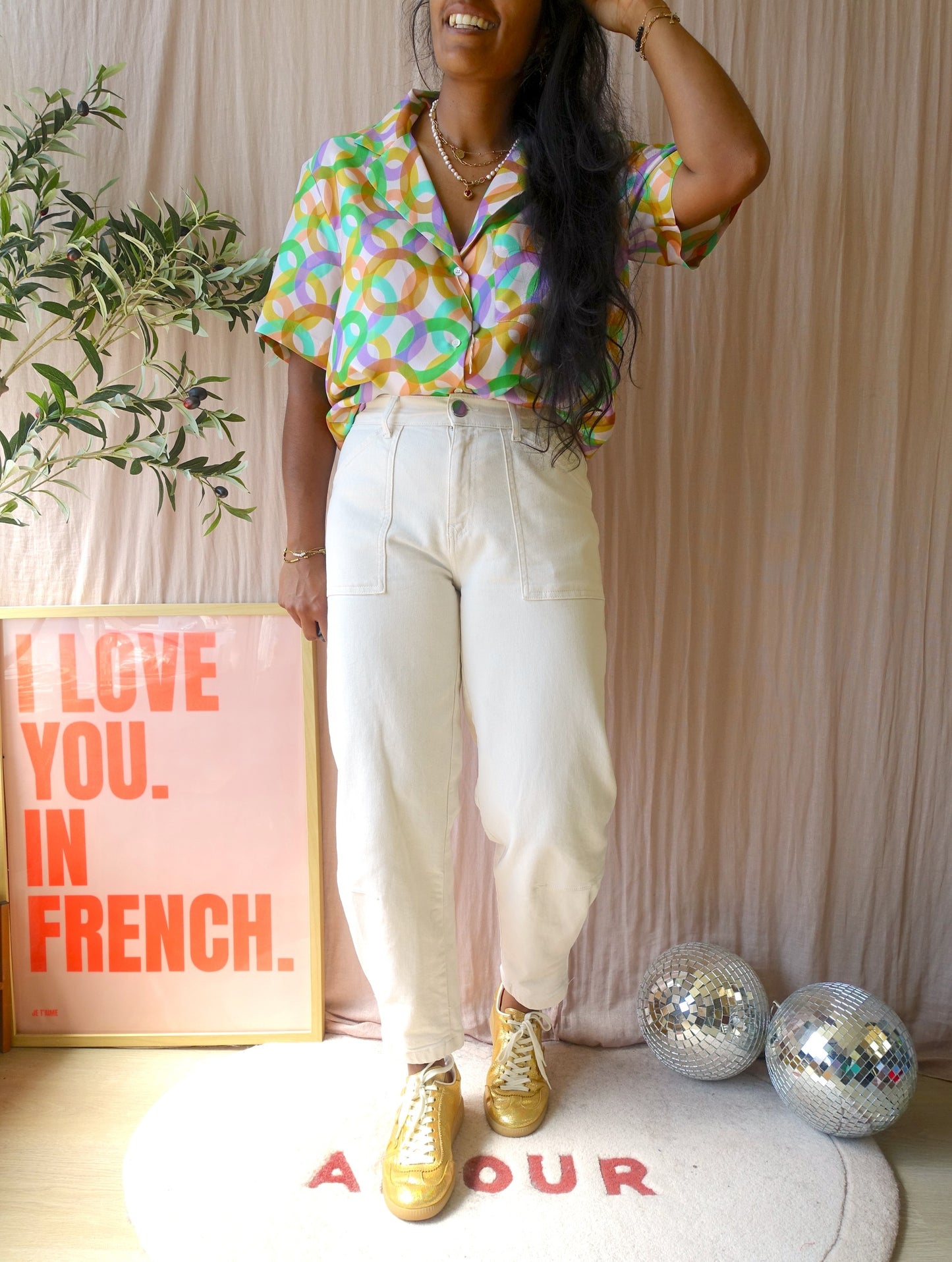 Sandro 100% silk shirt pastel print