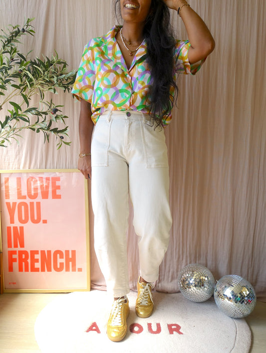 Sandro 100% silk shirt pastel print