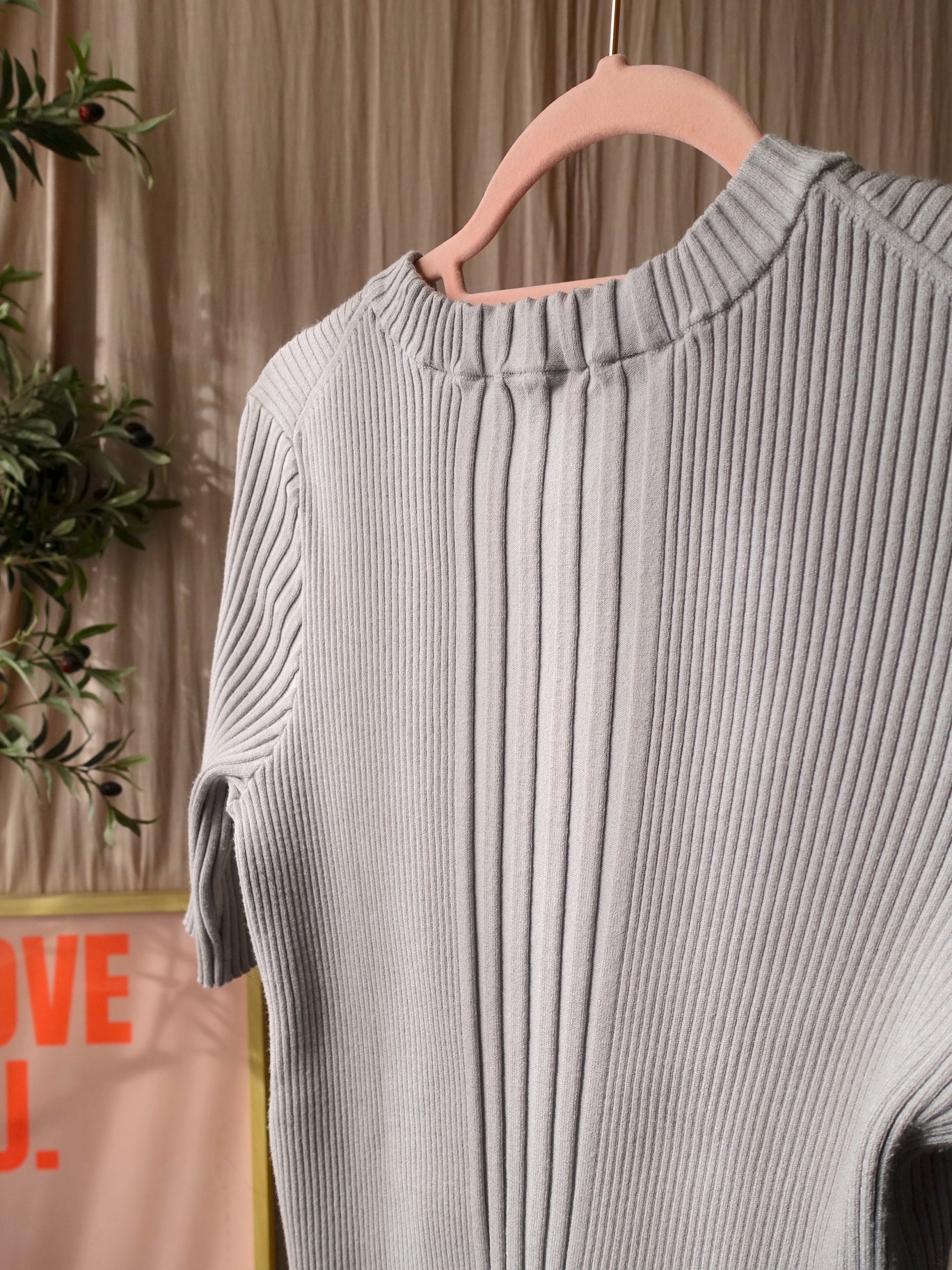 Yaya rib stretch knit tee cool gray