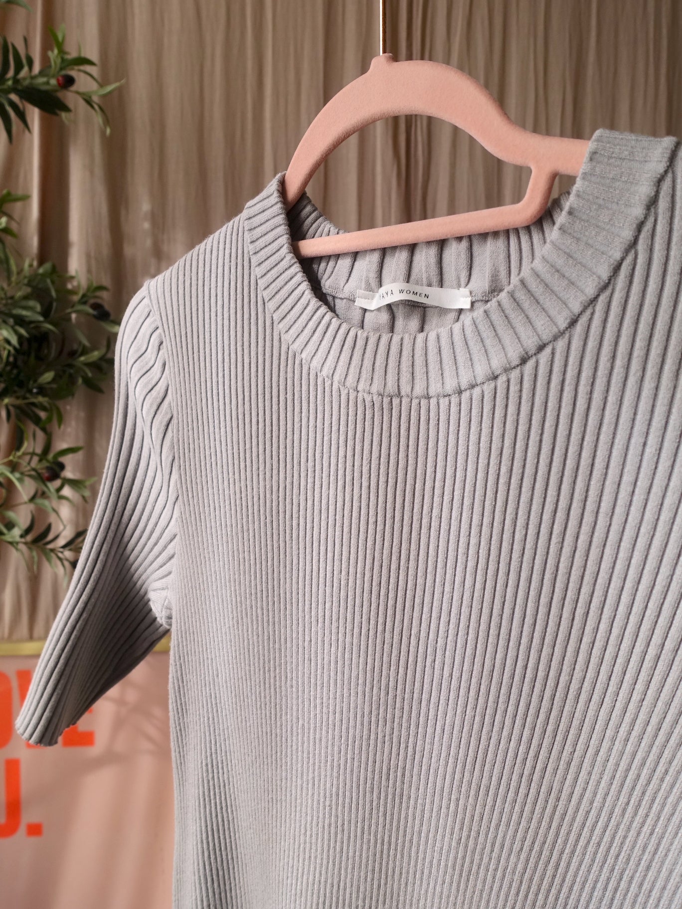 Yaya rib stretch knit tee cool gray