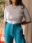 Yaya rib stretch knit tee cool gray