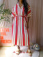 Scotch & Soda satin striped jurk ecru / scarlet