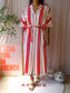 Scotch & Soda satin striped jurk ecru / scarlet