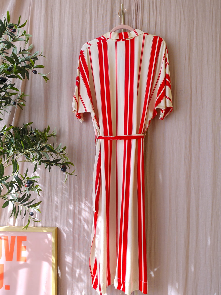 Scotch & Soda satin striped jurk ecru / scarlet