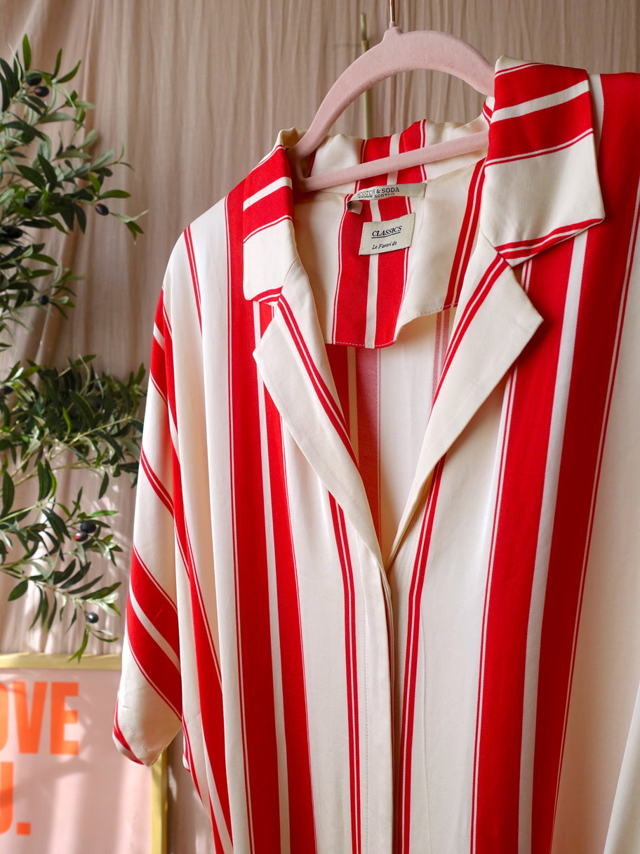 Scotch & Soda satin striped jurk ecru / scarlet