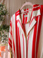 Scotch & Soda satin striped jurk ecru / scarlet
